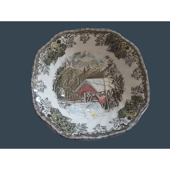 3 Johnson Bros Friendly Village Square Cereal Bowls 6 1/8" Covered Bridge - Picture 2 of 3